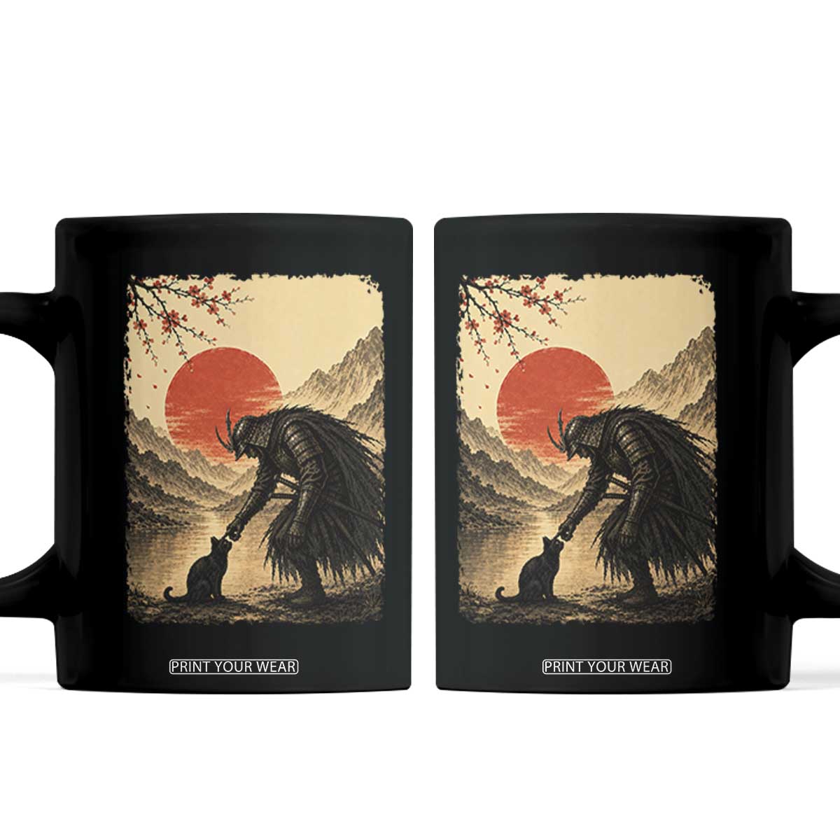 Vintage Japanese Art Samurai Warrior Black Cat Coffee Mug Ukiyoe Style Boop Meme TS12 Black Print Your Wear