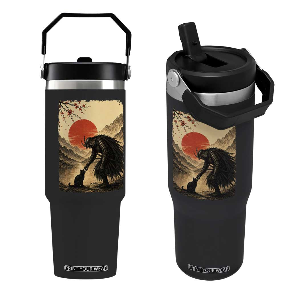 Vintage Japanese Art Samurai Warrior Black Cat Flip Straw Tumbler Ukiyoe Style Boop Meme TS12 One Size: 30 oz Black Print Your Wear