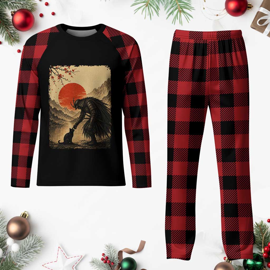 Vintage Japanese Art Samurai Warrior Black Cat Plaid Pajama Set Ukiyoe Style Boop Meme TS12 Buffalo Plaid Print Your Wear