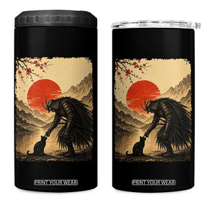 Vintage Japanese Art Samurai Warrior Black Cat 4 in 1 Can Cooler Tumbler Ukiyoe Style Boop Meme