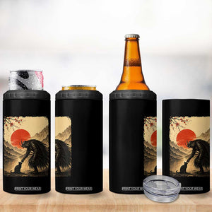 Vintage Japanese Art Samurai Warrior Black Cat 4 in 1 Can Cooler Tumbler Ukiyoe Style Boop Meme