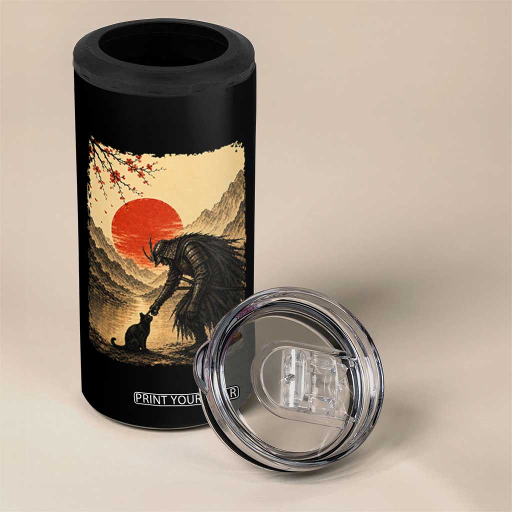 Vintage Japanese Art Samurai Warrior Black Cat 4 in 1 Can Cooler Tumbler Ukiyoe Style Boop Meme