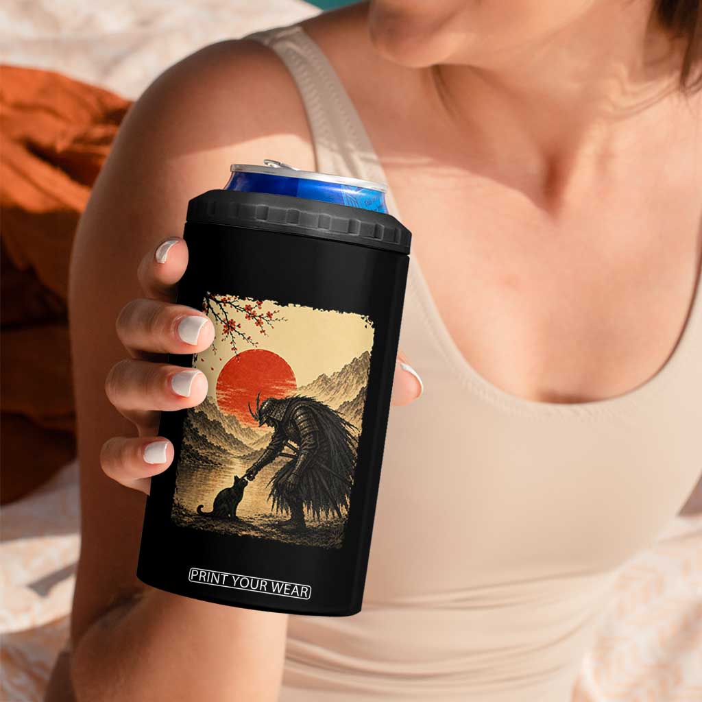 Vintage Japanese Art Samurai Warrior Black Cat 4 in 1 Can Cooler Tumbler Ukiyoe Style Boop Meme