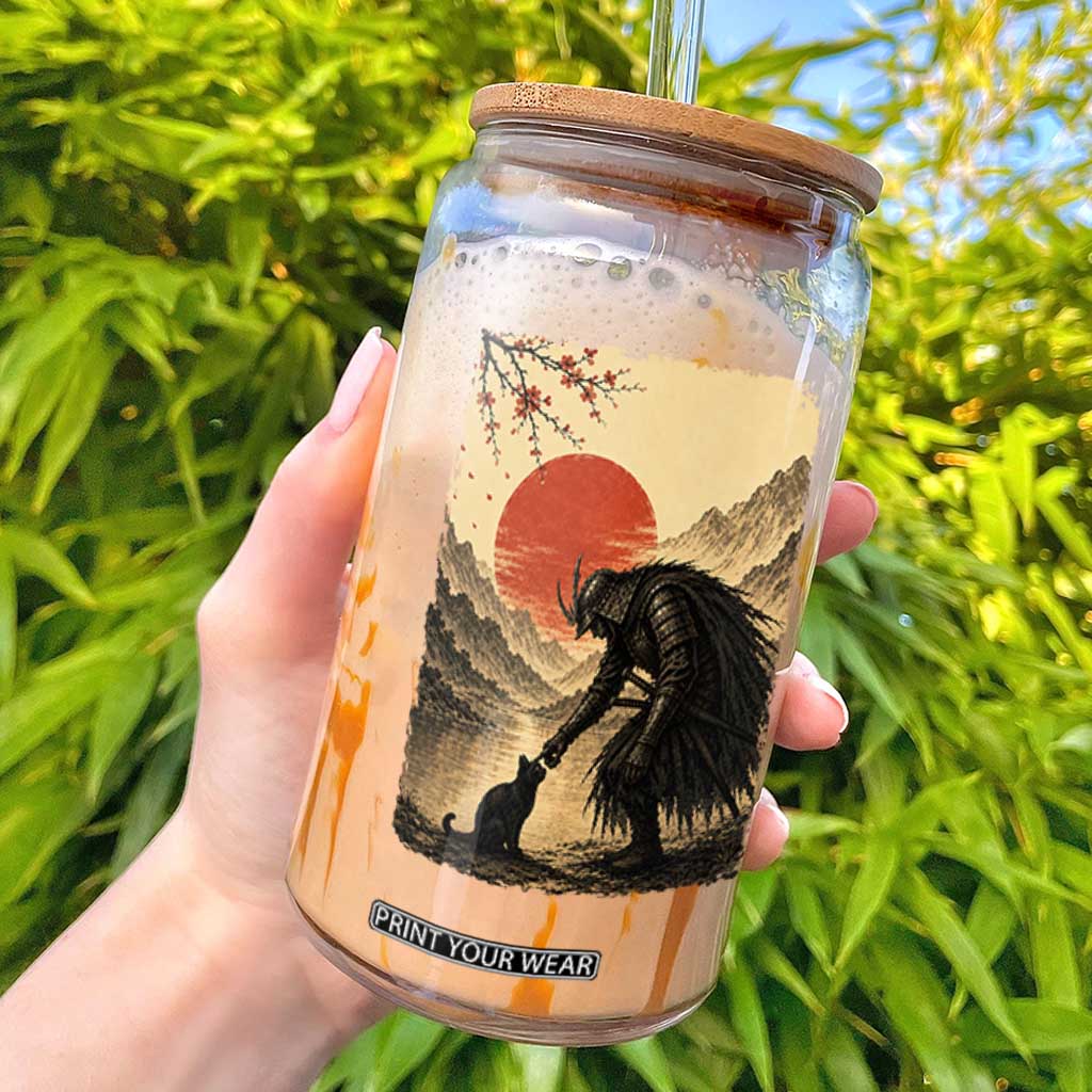 Vintage Japanese Art Samurai Warrior Black Cat Glass Can Ukiyoe Style Boop Meme TS12 Black Print Your Wear