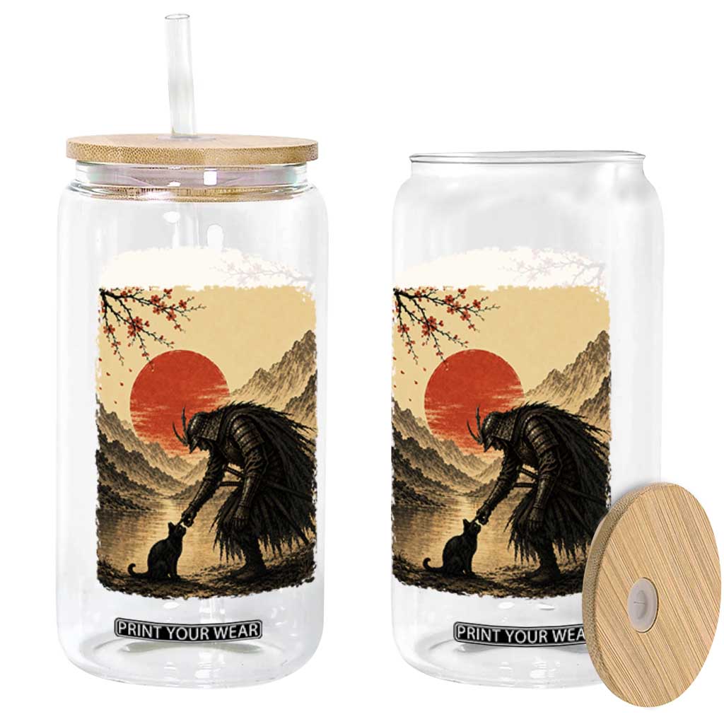 Vintage Japanese Art Samurai Warrior Black Cat Glass Can Ukiyoe Style Boop Meme