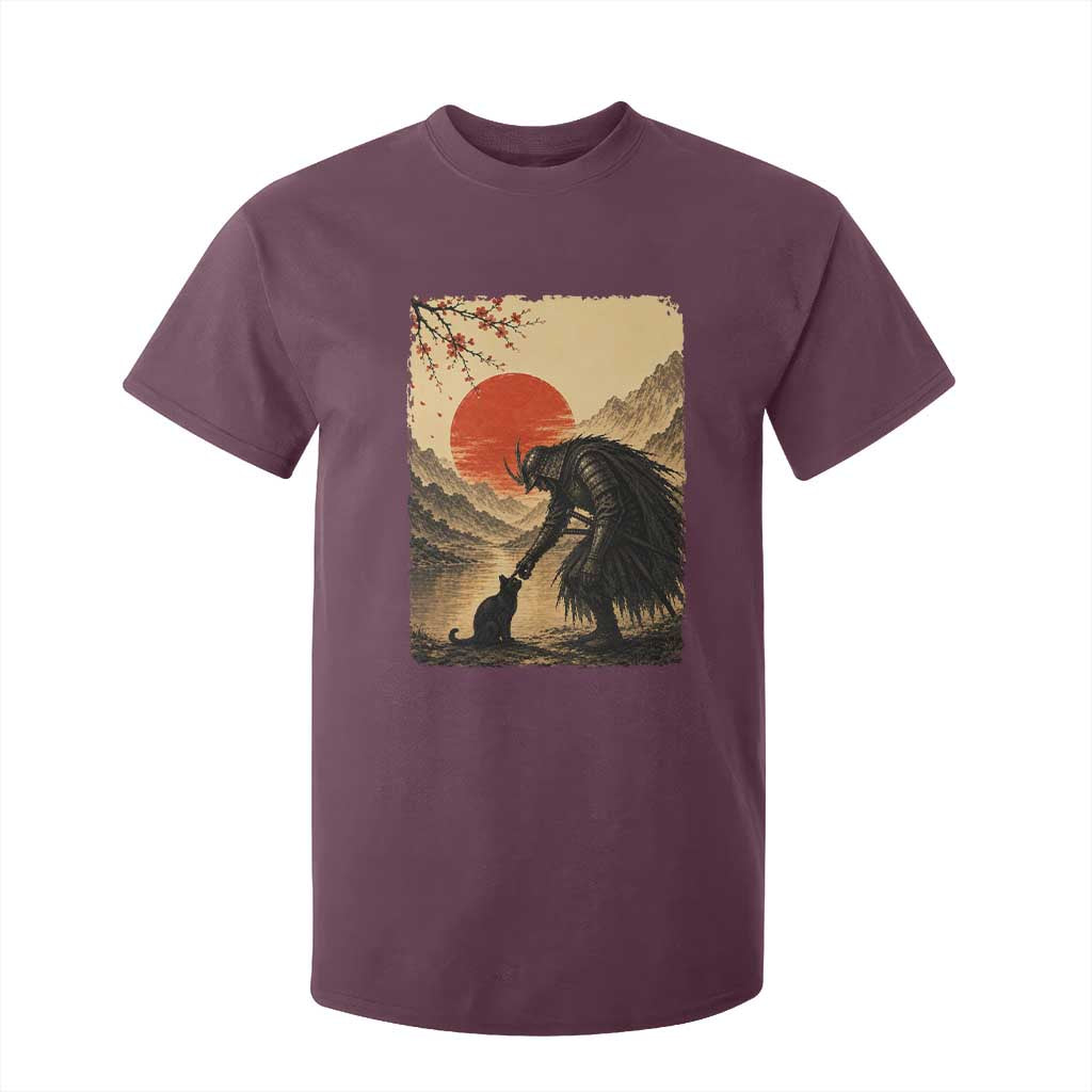 Vintage Japanese Art Samurai Warrior Black Cat T Shirt For Kid Ukiyoe Style Boop Meme