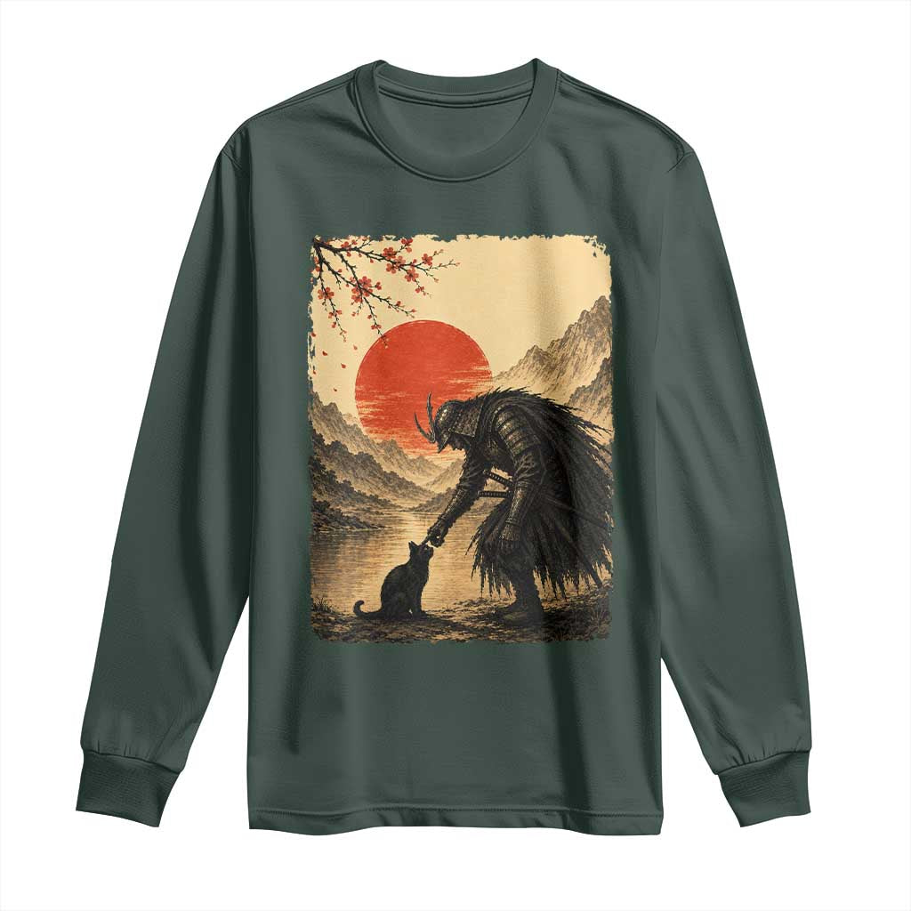 Vintage Japanese Art Samurai Warrior Black Cat Long Sleeve Shirt Ukiyoe Style Boop Meme