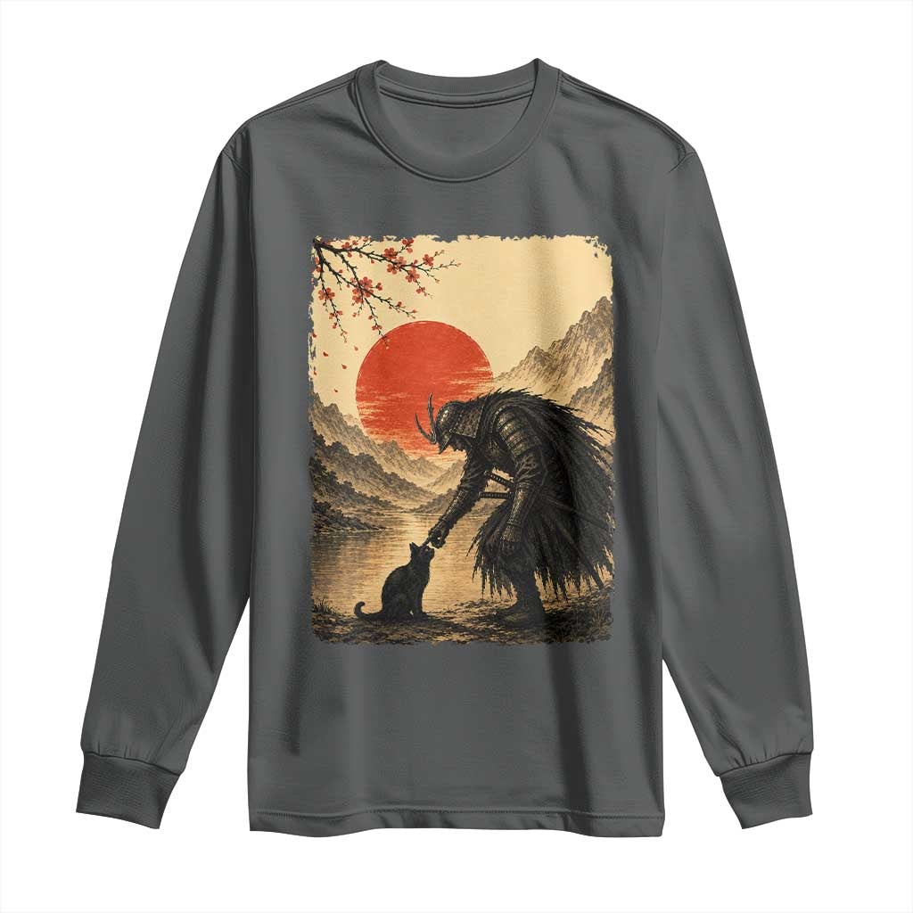 Vintage Japanese Art Samurai Warrior Black Cat Long Sleeve Shirt Ukiyoe Style Boop Meme