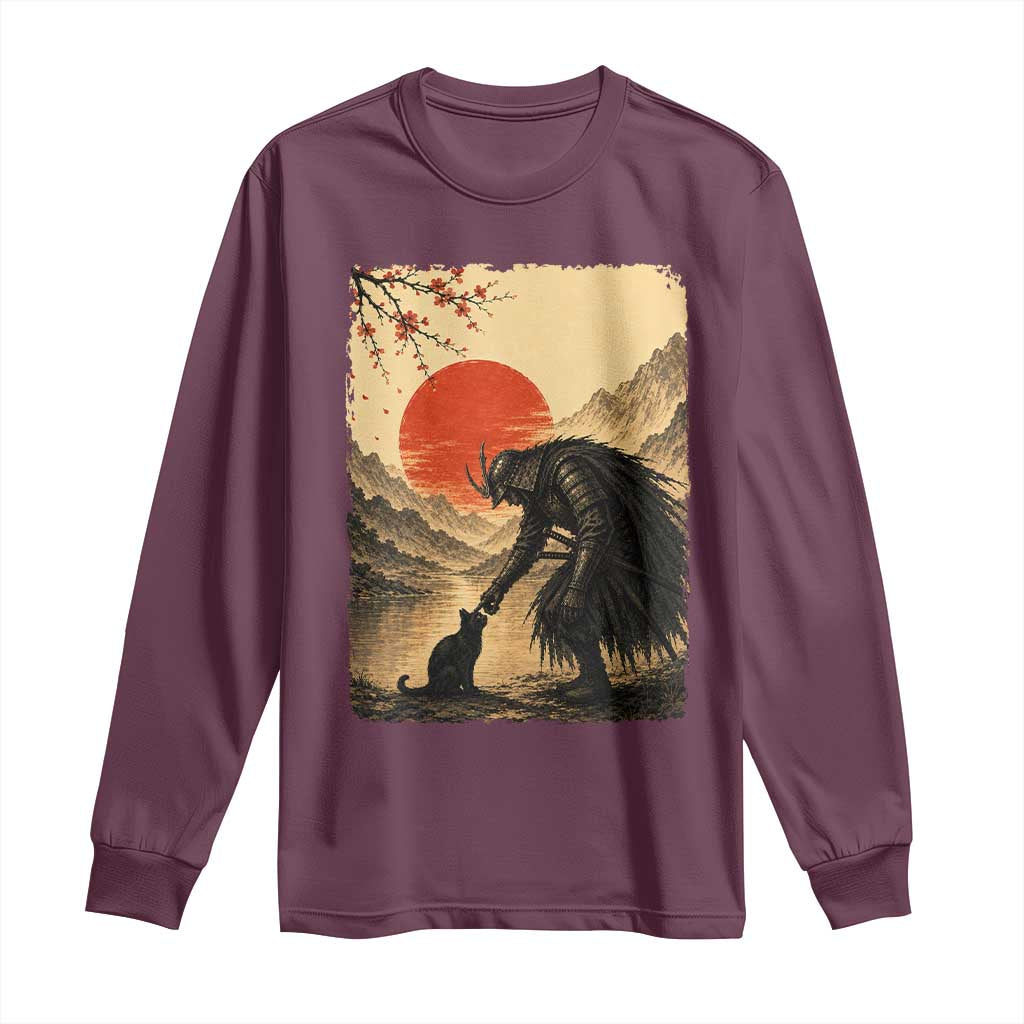 Vintage Japanese Art Samurai Warrior Black Cat Long Sleeve Shirt Ukiyoe Style Boop Meme