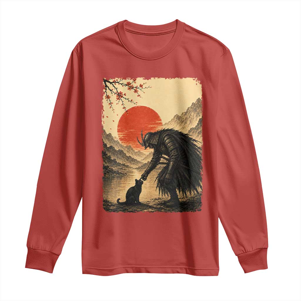 Vintage Japanese Art Samurai Warrior Black Cat Long Sleeve Shirt Ukiyoe Style Boop Meme