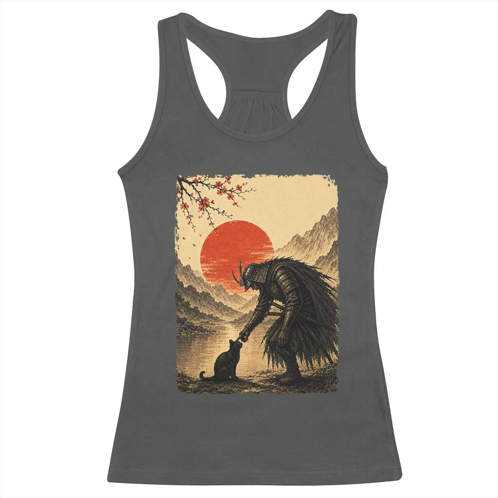 Vintage Japanese Art Samurai Warrior Black Cat Racerback Tank Top Ukiyoe Style Boop Meme