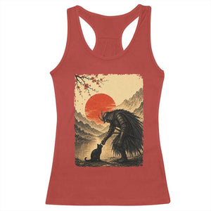 Vintage Japanese Art Samurai Warrior Black Cat Racerback Tank Top Ukiyoe Style Boop Meme