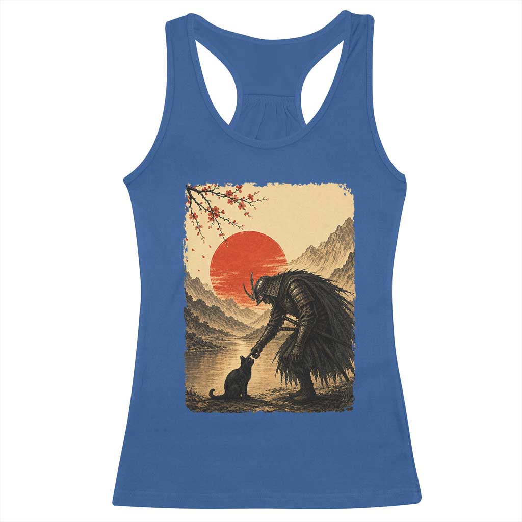Vintage Japanese Art Samurai Warrior Black Cat Racerback Tank Top Ukiyoe Style Boop Meme