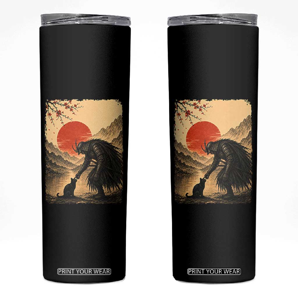Vintage Japanese Art Samurai Warrior Black Cat Skinny Tumbler Ukiyoe Style Boop Meme TS12 Black Print Your Wear