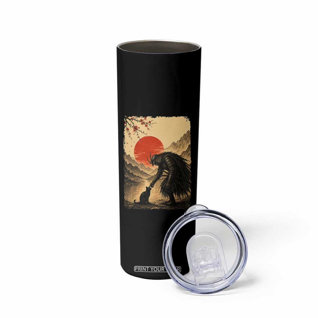 Vintage Japanese Art Samurai Warrior Black Cat Skinny Tumbler Ukiyoe Style Boop Meme