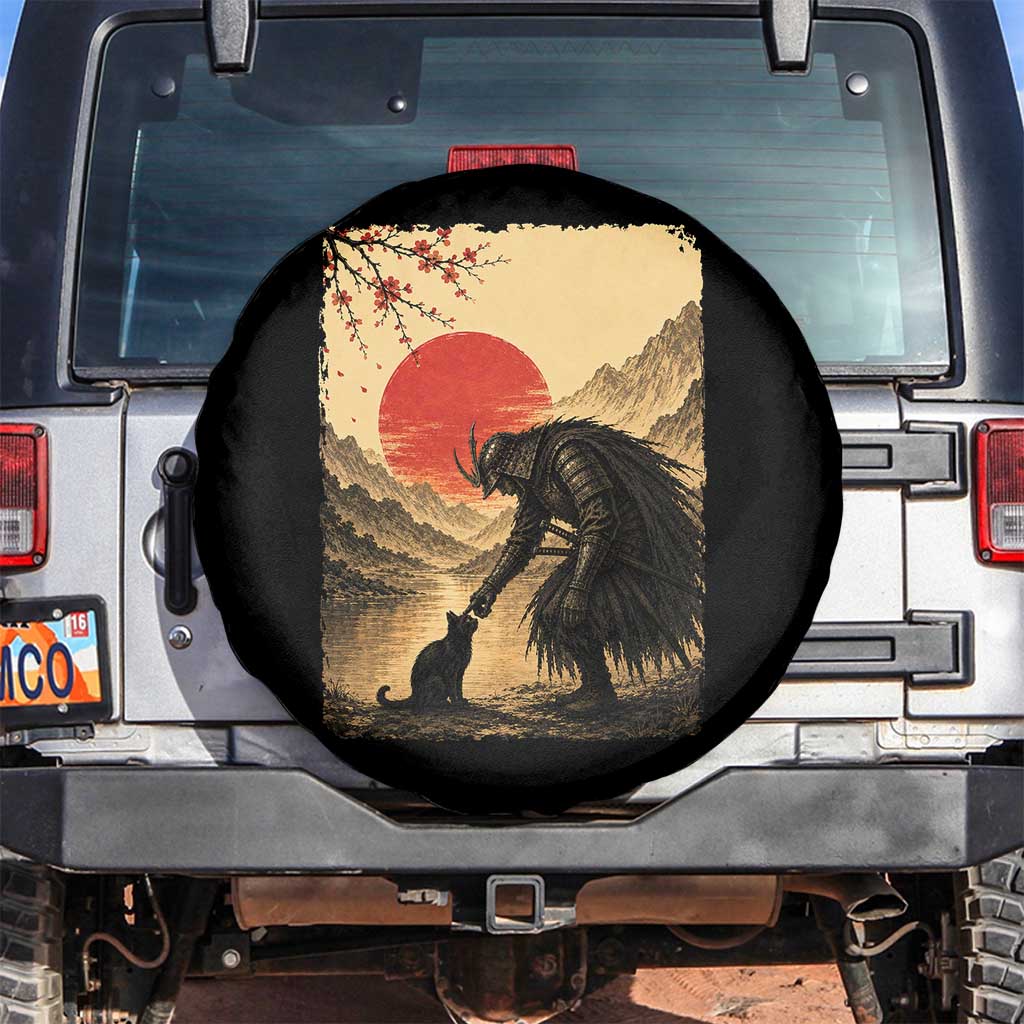 Vintage Japanese Art Samurai Warrior Black Cat Spare Tire Cover Ukiyoe Style Boop Meme TS12 No hole Black Print Your Wear