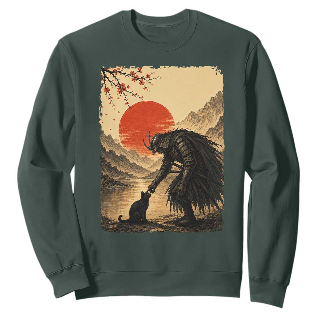 Vintage Japanese Art Samurai Warrior Black Cat Sweatshirt Ukiyoe Style Boop Meme