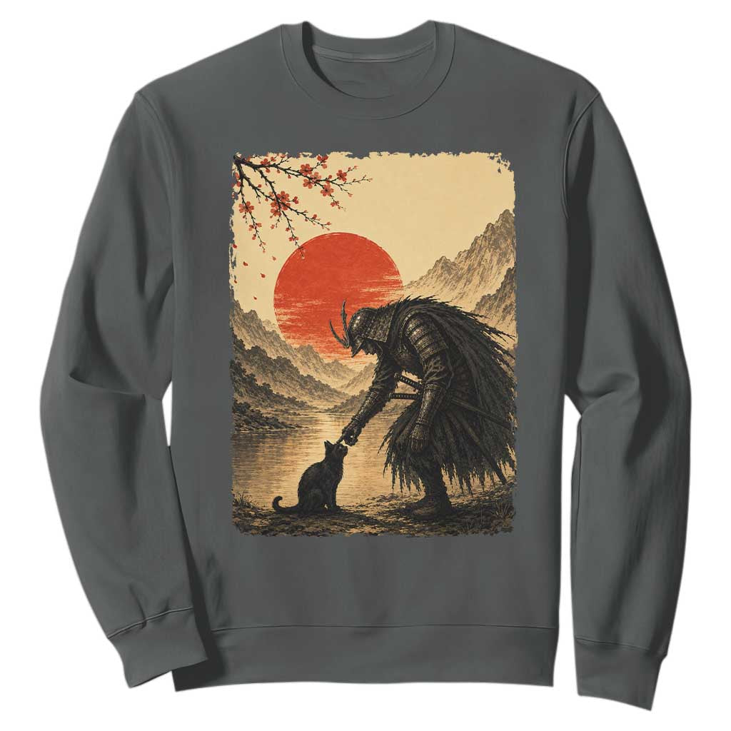 Vintage Japanese Art Samurai Warrior Black Cat Sweatshirt Ukiyoe Style Boop Meme