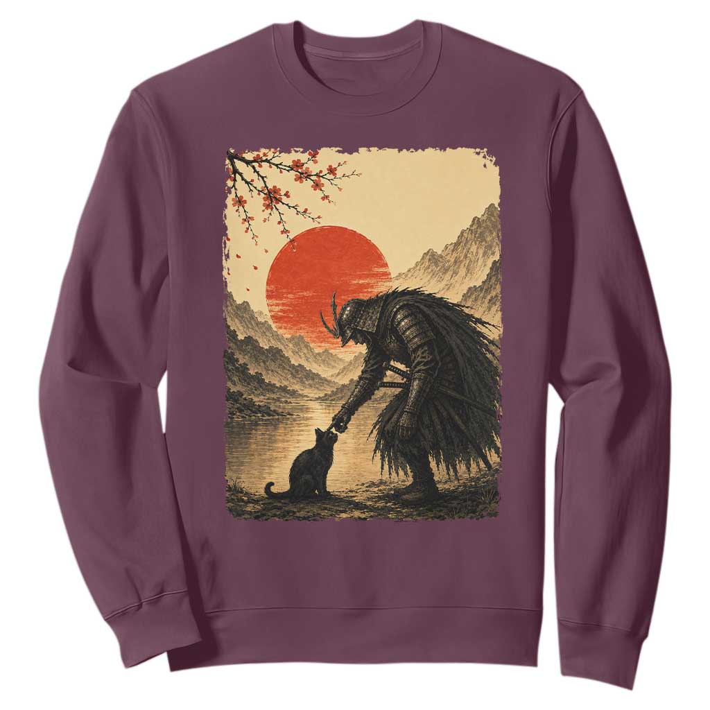 Vintage Japanese Art Samurai Warrior Black Cat Sweatshirt Ukiyoe Style Boop Meme