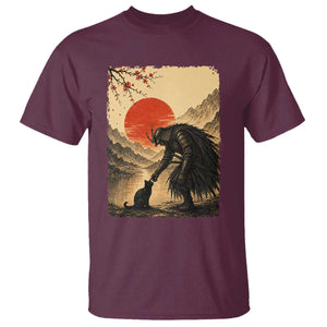 Vintage Japanese Art Samurai Warrior Black Cat T Shirt Ukiyoe Style Boop Meme TS12 Maroon Print Your Wear