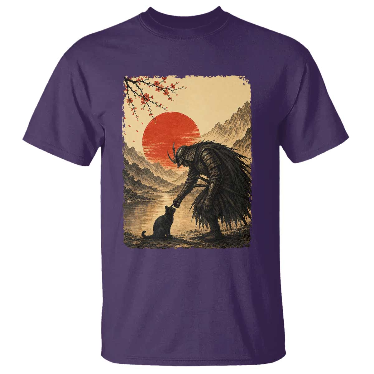 Vintage Japanese Art Samurai Warrior Black Cat T Shirt Ukiyoe Style Boop Meme TS12 Purple Print Your Wear