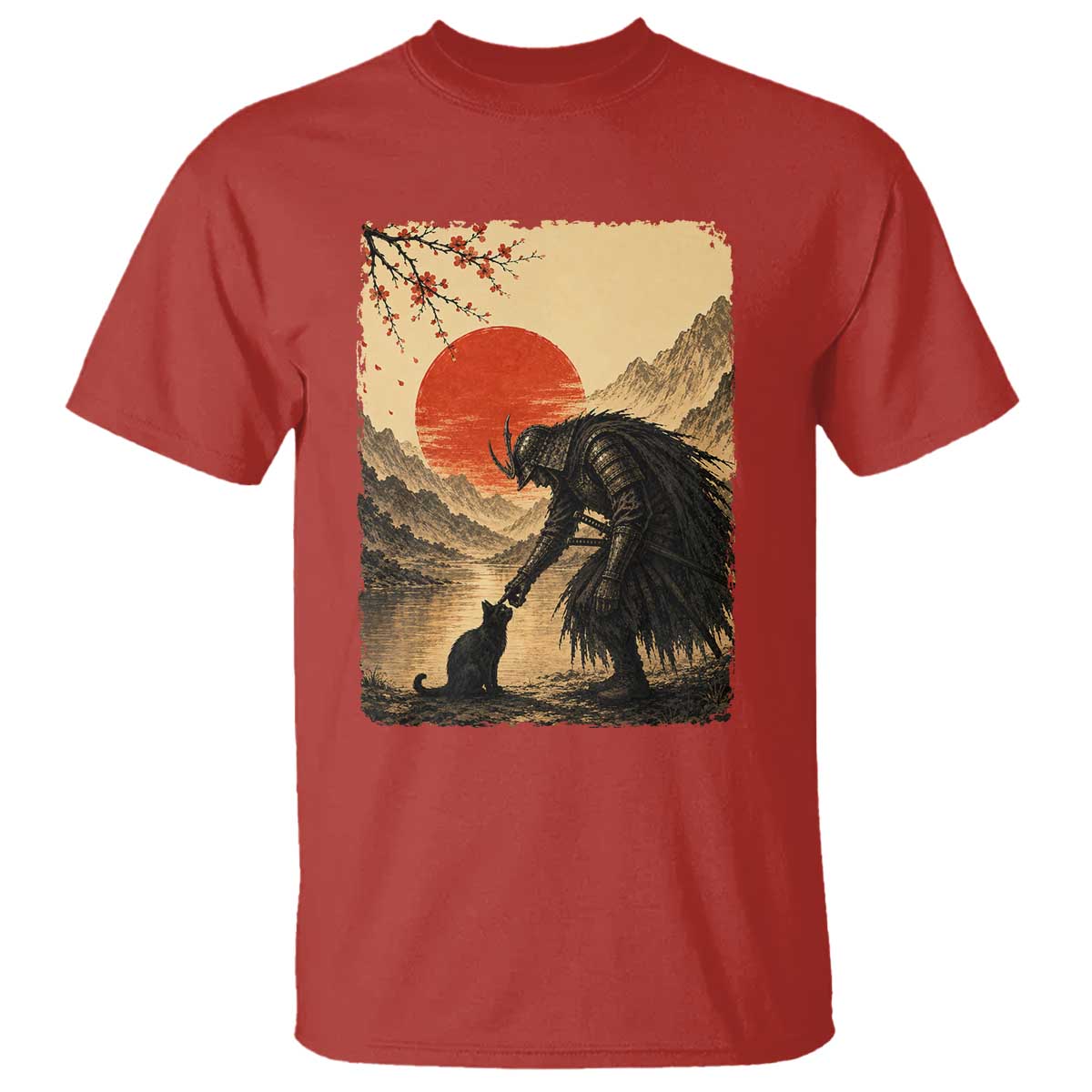 Vintage Japanese Art Samurai Warrior Black Cat T Shirt Ukiyoe Style Boop Meme TS12 Red Print Your Wear