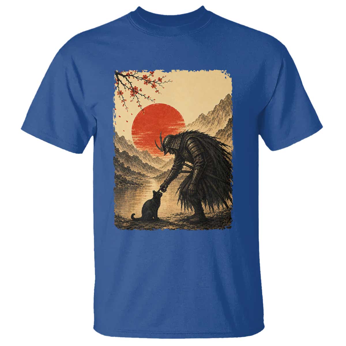 Vintage Japanese Art Samurai Warrior Black Cat T Shirt Ukiyoe Style Boop Meme TS12 Royal Blue Print Your Wear