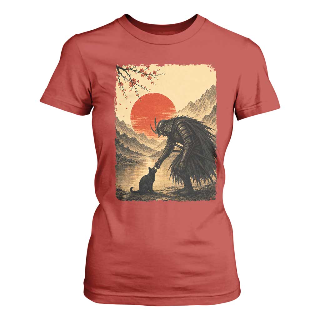 Vintage Japanese Art Samurai Warrior Black Cat T Shirt For Women Ukiyoe Style Boop Meme