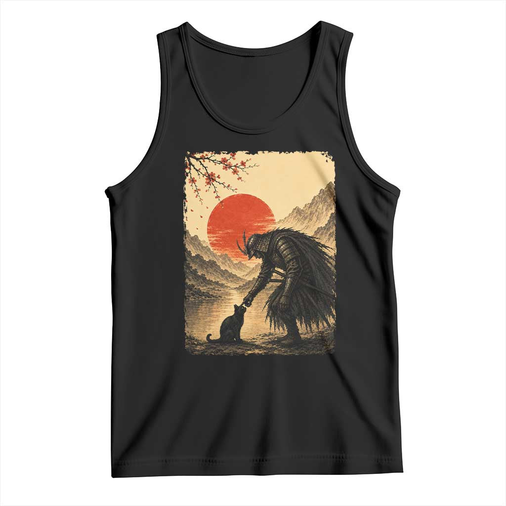 Vintage Japanese Art Samurai Warrior Black Cat Tank Top Ukiyoe Style Boop Meme TS12 Black Print Your Wear