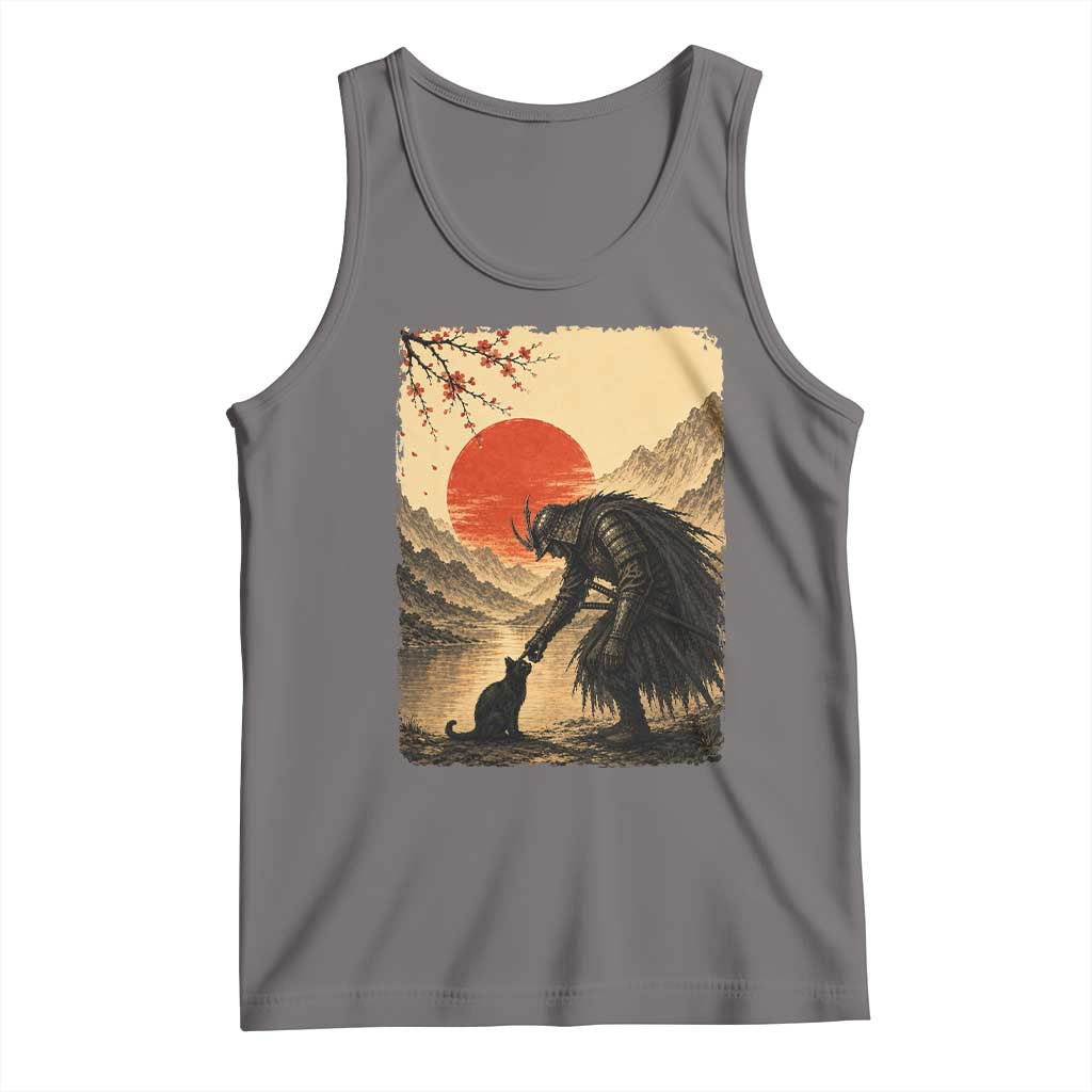 Vintage Japanese Art Samurai Warrior Black Cat Tank Top Ukiyoe Style Boop Meme