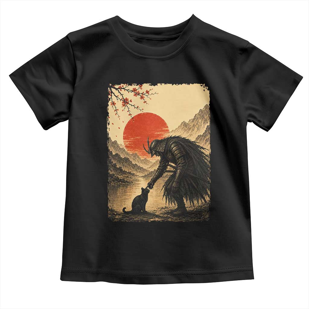 Vintage Japanese Art Samurai Warrior Black Cat Toddler T Shirt Ukiyoe Style Boop Meme TS12 Black Print Your Wear