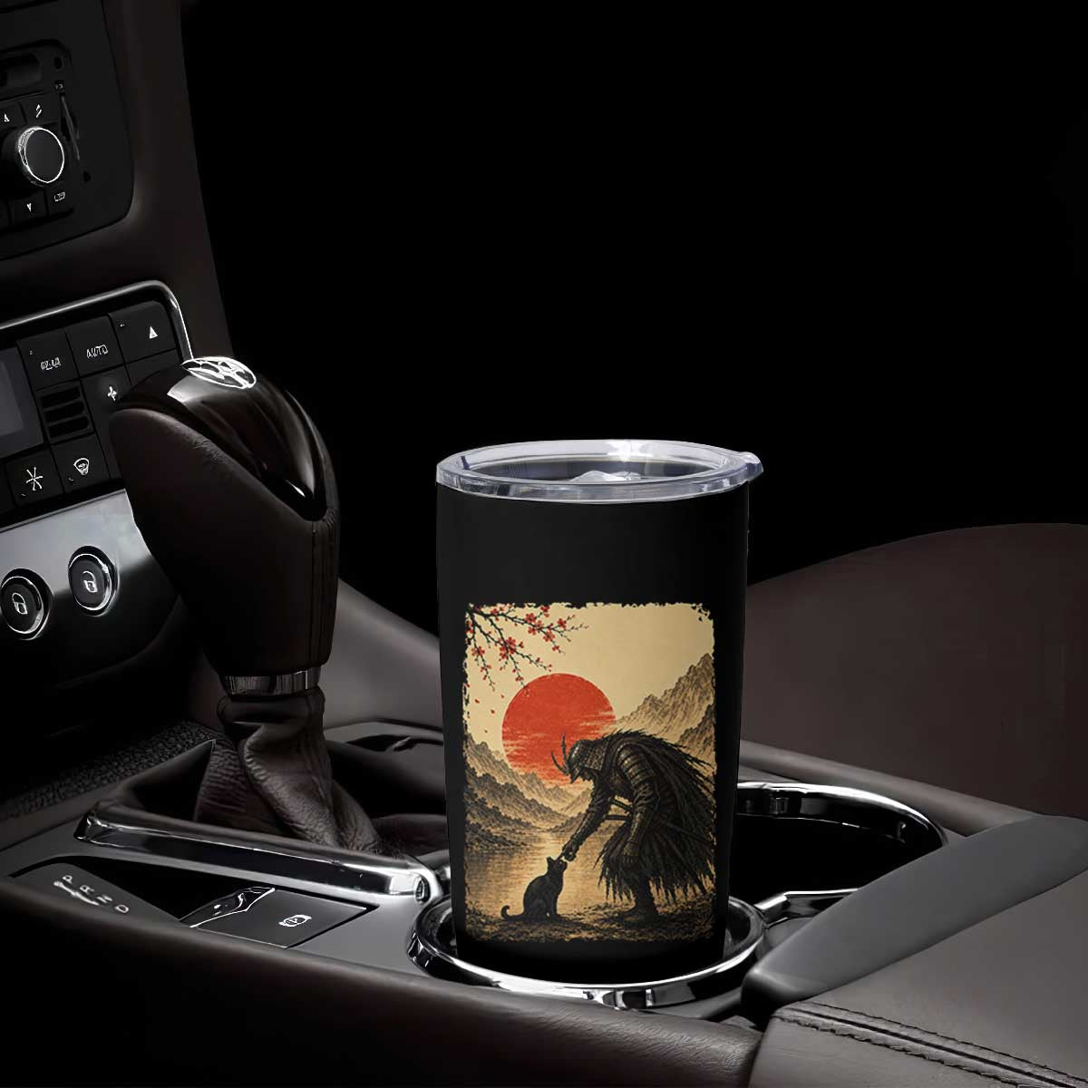 Vintage Japanese Art Samurai Warrior Black Cat Tumbler Cup Ukiyoe Style Boop Meme