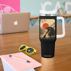 Vintage Japanese Art Samurai Warrior Black Cat Tumbler With Handle Ukiyoe Style Boop Meme