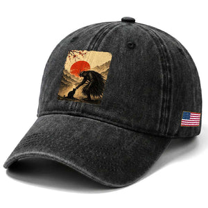 Vintage Japanese Art Samurai Warrior Black Cat Washed Cotton Baseball Cap Ukiyoe Style Boop Meme TS12 Print Your Wear