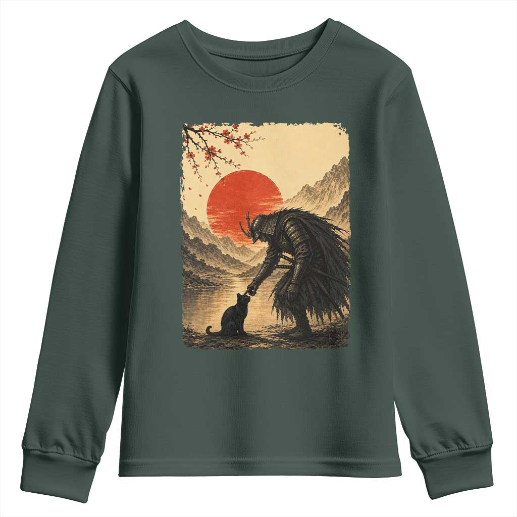Vintage Japanese Art Samurai Warrior Black Cat Youth Sweatshirt Ukiyoe Style Boop Meme