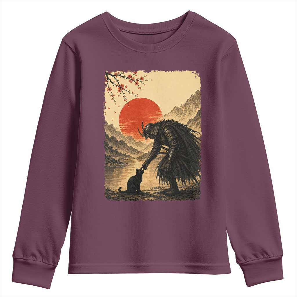 Vintage Japanese Art Samurai Warrior Black Cat Youth Sweatshirt Ukiyoe Style Boop Meme