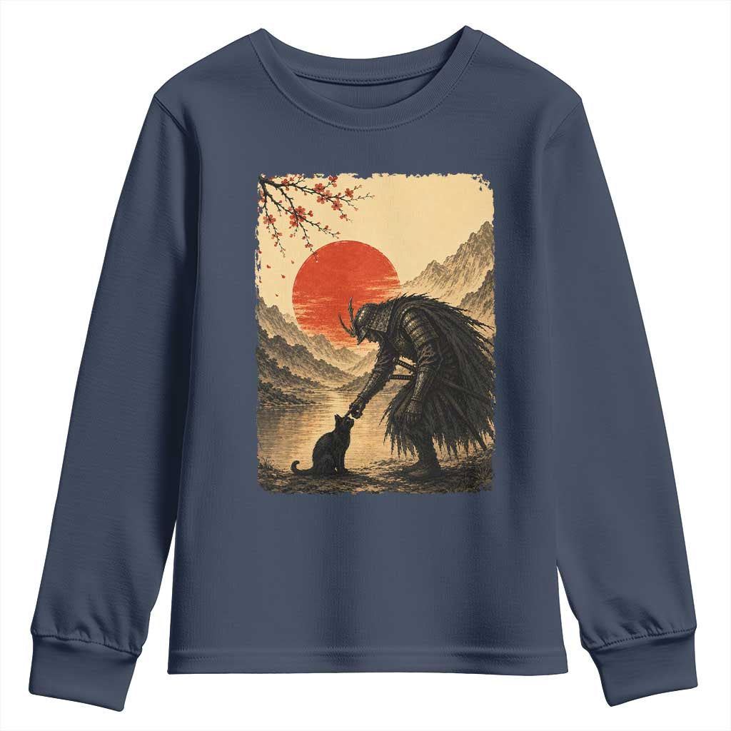 Vintage Japanese Art Samurai Warrior Black Cat Youth Sweatshirt Ukiyoe Style Boop Meme