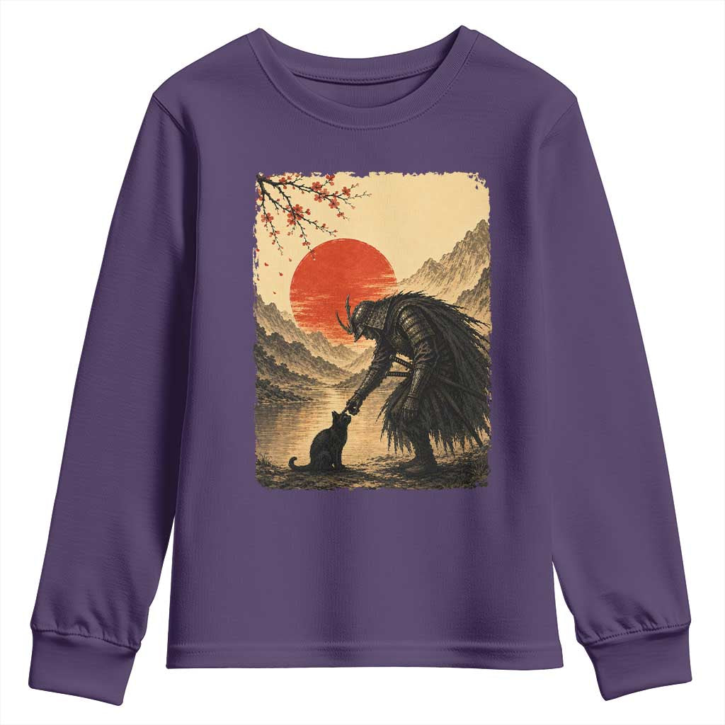 Vintage Japanese Art Samurai Warrior Black Cat Youth Sweatshirt Ukiyoe Style Boop Meme