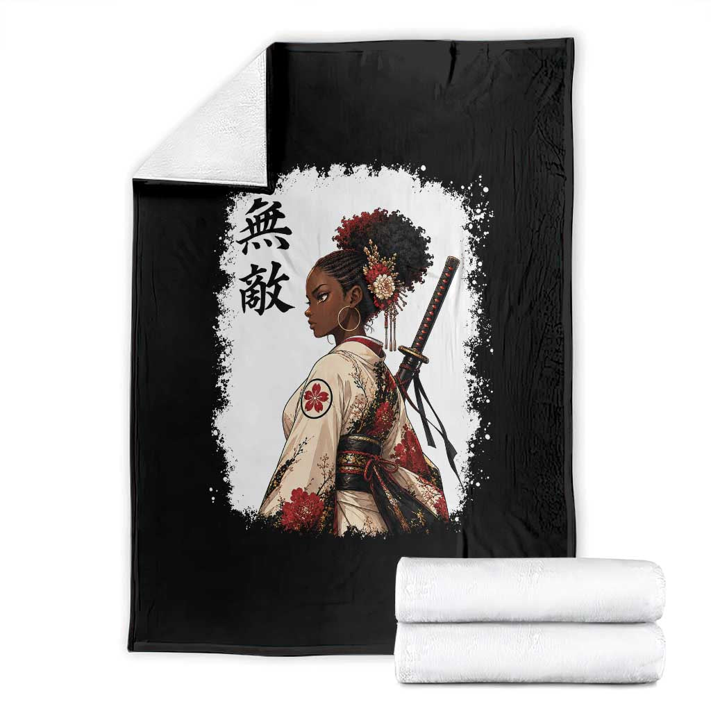 Afro African Pride Samurai Black Girl Throw Blanket Vintage Japanese Sumie Katana Graphic TS12 Black Print Your Wear