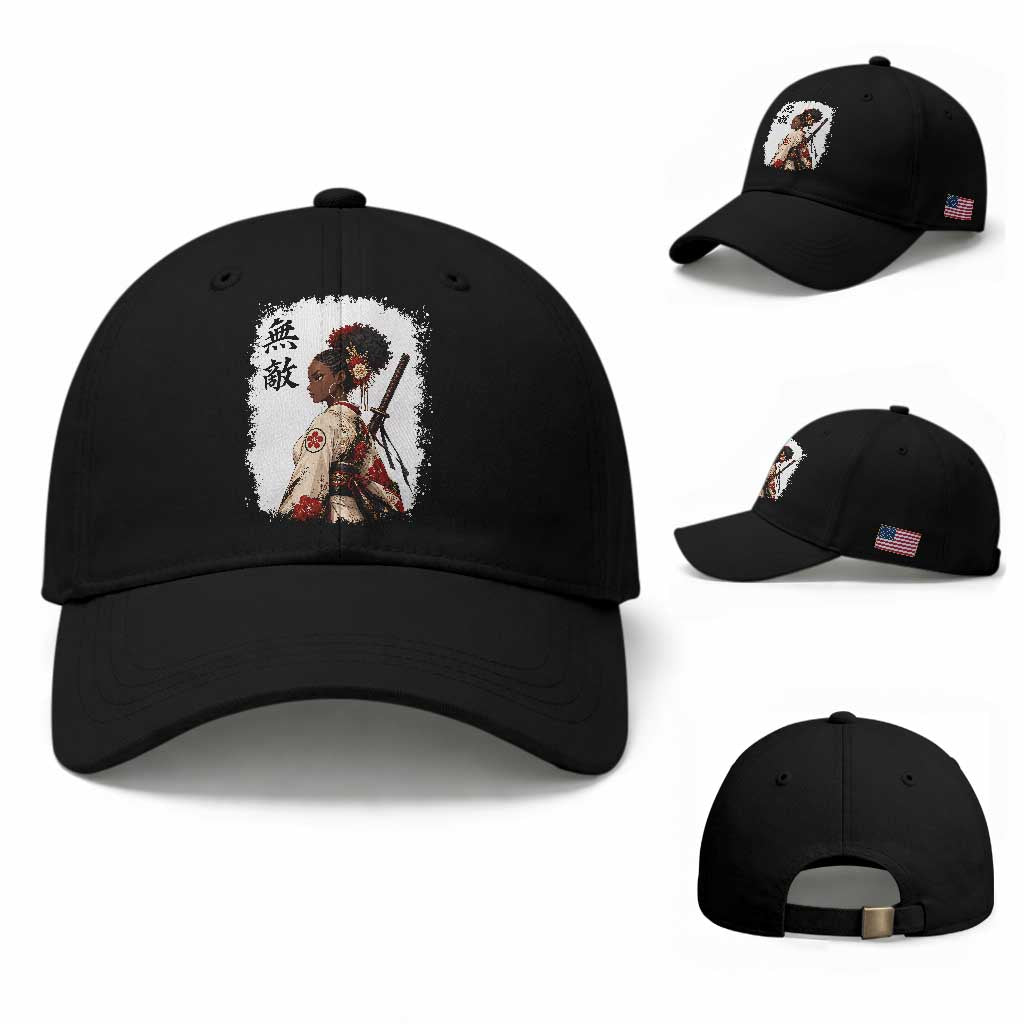 Afro African Pride Samurai Black Girl Baseball Cap Vintage Japanese Sumie Katana Graphic TS12 Baseball Cap Universal Fit Black Print Your Wear