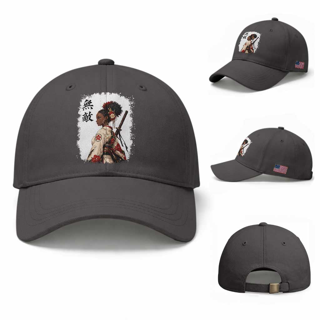 Afro African Pride Samurai Black Girl Baseball Cap Vintage Japanese Sumie Katana Graphic TS12 Baseball Cap Universal Fit Dark Gray Print Your Wear