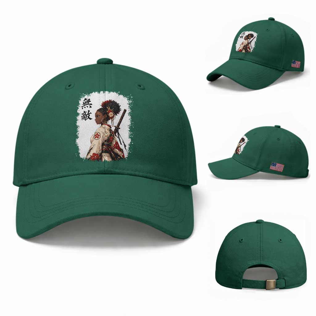 Afro African Pride Samurai Black Girl Baseball Cap Vintage Japanese Sumie Katana Graphic TS12 Baseball Cap Universal Fit Irish Green Print Your Wear