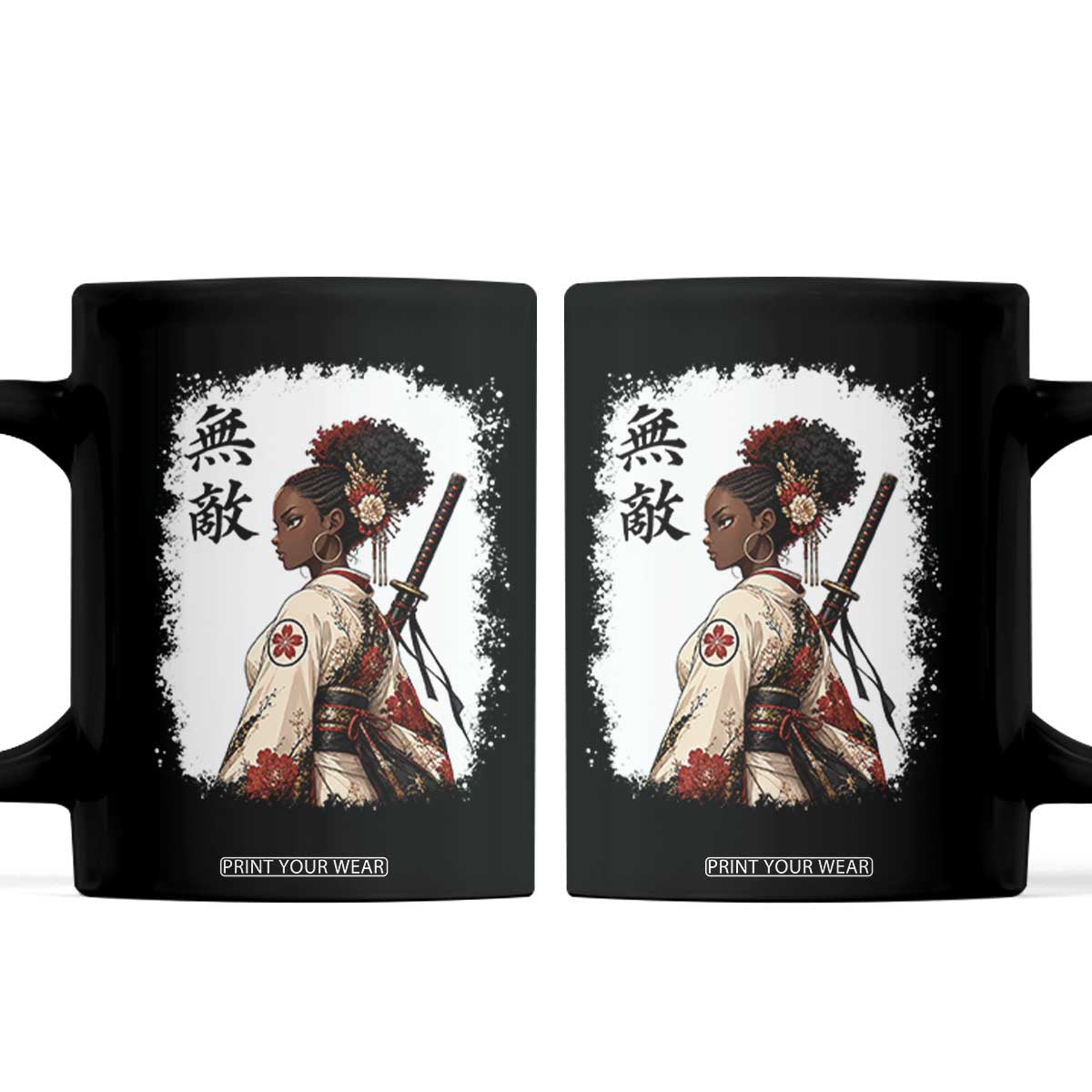 Afro African Pride Samurai Black Girl Coffee Mug Vintage Japanese Sumie Katana Graphic