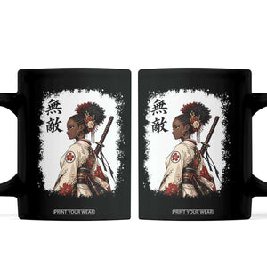 Afro African Pride Samurai Black Girl Coffee Mug Vintage Japanese Sumie Katana Graphic