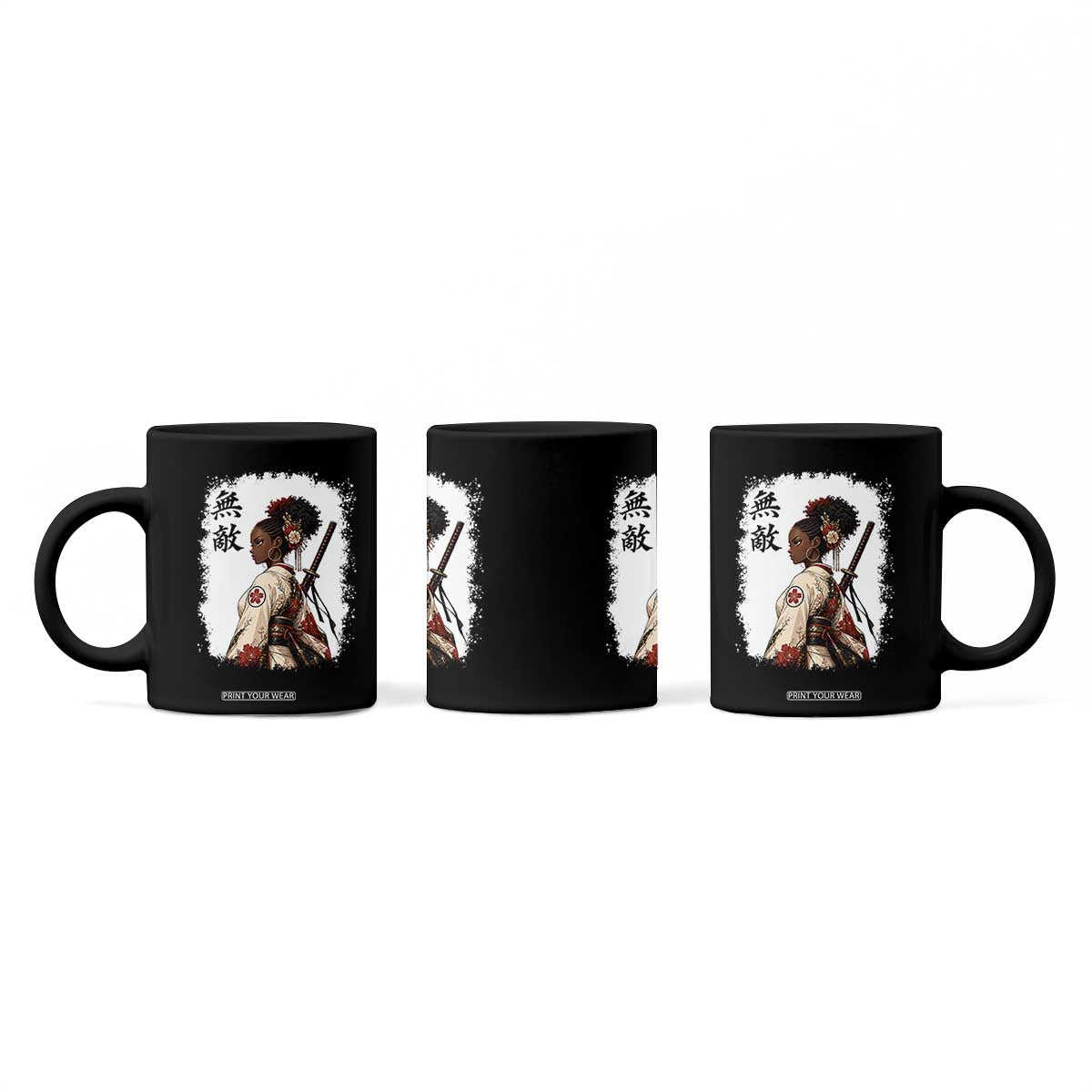 Afro African Pride Samurai Black Girl Coffee Mug Vintage Japanese Sumie Katana Graphic