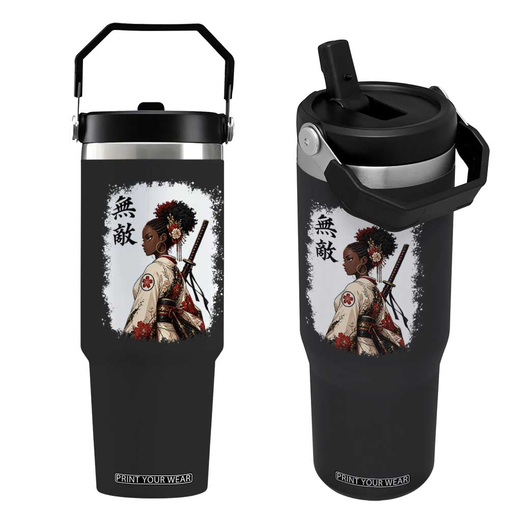 Afro African Pride Samurai Black Girl Flip Straw Tumbler Vintage Japanese Sumie Katana Graphic
