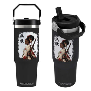 Afro African Pride Samurai Black Girl Flip Straw Tumbler Vintage Japanese Sumie Katana Graphic
