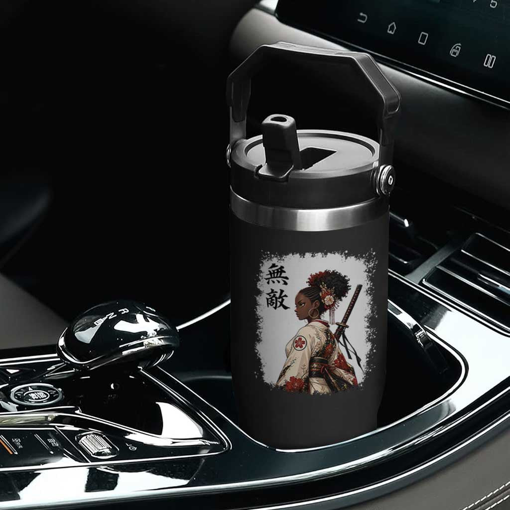 Afro African Pride Samurai Black Girl Flip Straw Tumbler Vintage Japanese Sumie Katana Graphic