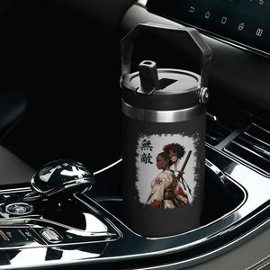 Afro African Pride Samurai Black Girl Flip Straw Tumbler Vintage Japanese Sumie Katana Graphic