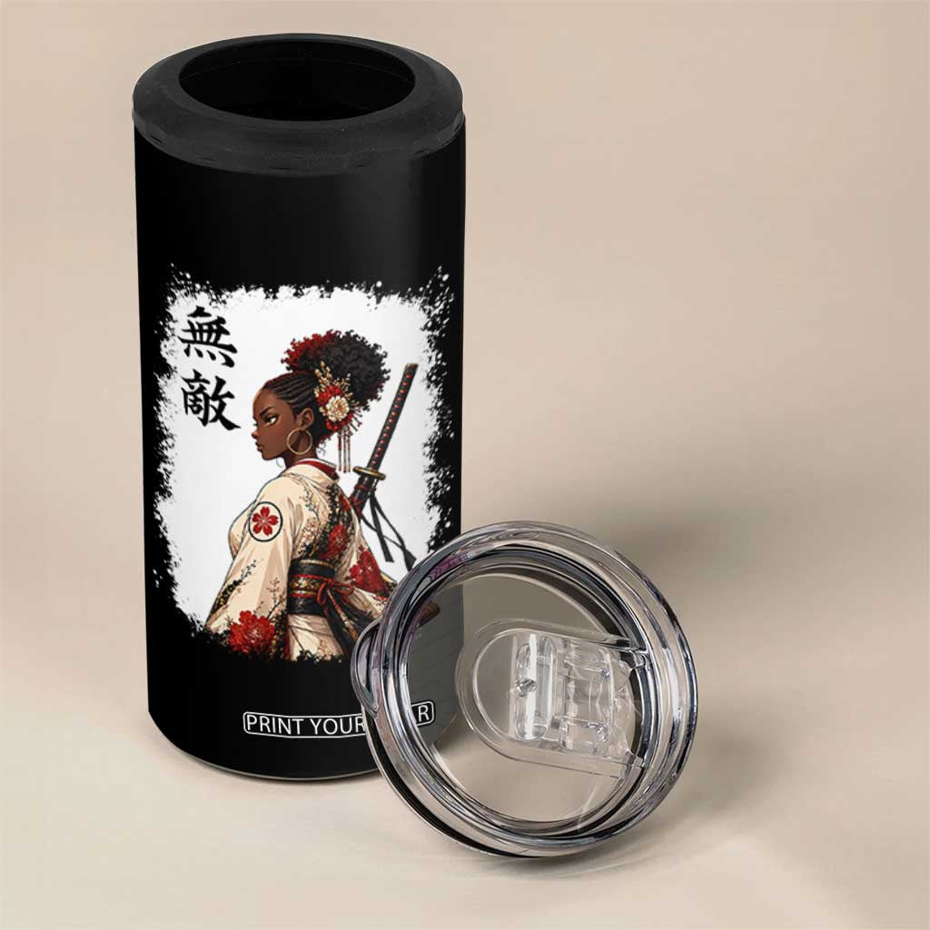 Afro African Pride Samurai Black Girl 4 in 1 Can Cooler Tumbler Vintage Japanese Sumie Katana Graphic